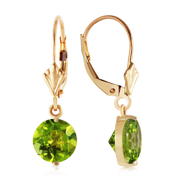 14K. SOLID GOLD LEVERBACK EARRING WITH PERIDOTS (Yellow Gold)
